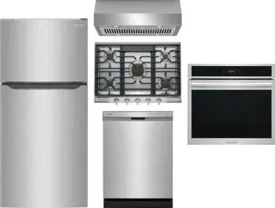 5 Piece Package Includes Refrigerator, Cooktop, Wall Oven, Hood And Dishwasher