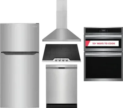 5 Piece Package Includes Refrigerator, Cooktop, Wall Oven, Hood And Dishwasher