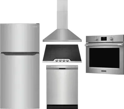 5 Piece Package Includes Refrigerator, Cooktop, Wall Oven, Hood And Dishwasher