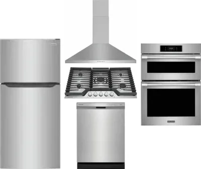 5 Piece Package Includes Refrigerator, Cooktop, Wall Oven, Hood And Dishwasher