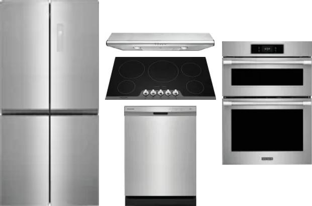 5 Piece Package Includes Refrigerator, Cooktop, Wall Oven, Hood And Dishwasher