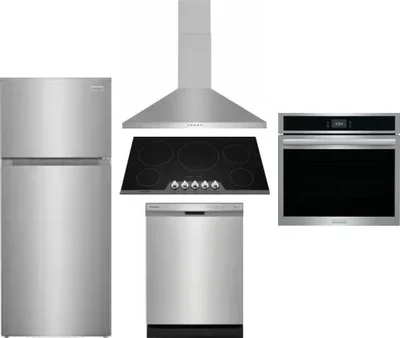 5 Piece Package Includes Refrigerator, Cooktop, Wall Oven, Hood And Dishwasher