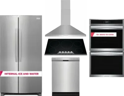 5 Piece Package Includes Refrigerator, Cooktop, Wall Oven, Hood And Dishwasher