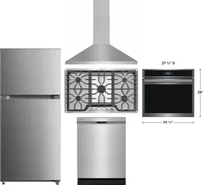 5 Piece Package Includes Refrigerator, Cooktop, Wall Oven, Hood And Dishwasher