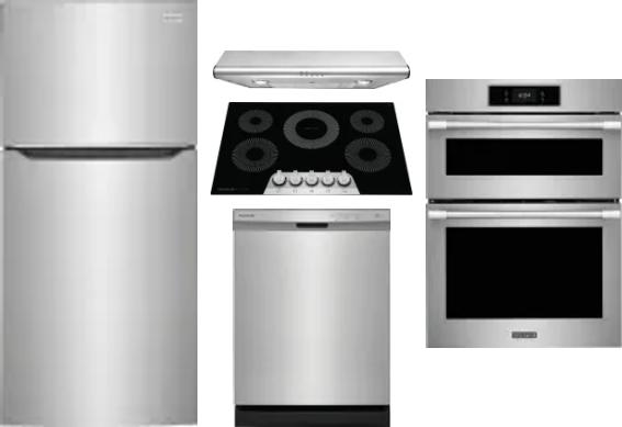 5 Piece Package Includes Refrigerator, Cooktop, Wall Oven, Hood And Dishwasher