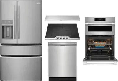 5 Piece Package Includes Refrigerator, Cooktop, Wall Oven, Hood And Dishwasher