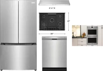 5 Piece Package Includes Refrigerator, Cooktop, Wall Oven, Hood And Dishwasher