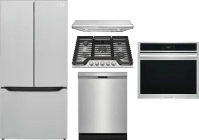 5 Piece Package Includes Refrigerator, Cooktop, Wall Oven, Hood And Dishwasher