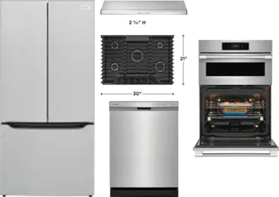 5 Piece Package Includes Refrigerator, Cooktop, Wall Oven, Hood And Dishwasher