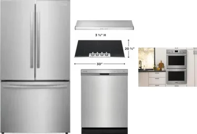 5 Piece Package Includes Refrigerator, Cooktop, Wall Oven, Hood And Dishwasher