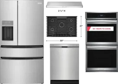 5 Piece Package Includes Refrigerator, Cooktop, Wall Oven, Hood And Dishwasher