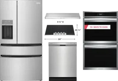 5 Piece Package Includes Refrigerator, Cooktop, Wall Oven, Hood And Dishwasher