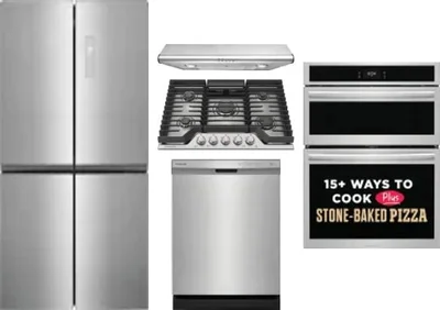 5 Piece Package Includes Refrigerator, Cooktop, Wall Oven, Hood And Dishwasher