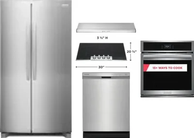 5 Piece Package Includes Refrigerator, Cooktop, Wall Oven, Hood And Dishwasher