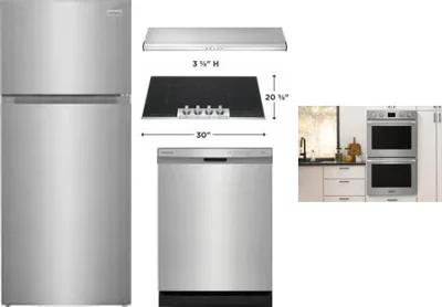 5 Piece Package Includes Refrigerator, Cooktop, Wall Oven, Hood And Dishwasher
