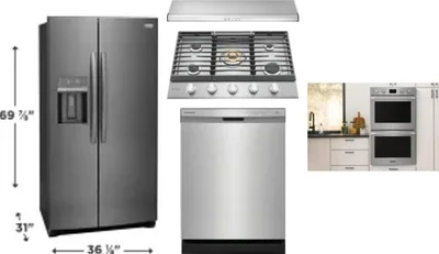 5 Piece Package Includes Refrigerator, Cooktop, Wall Oven, Hood And Dishwasher