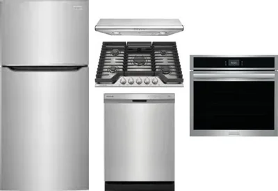 5 Piece Package Includes Refrigerator, Cooktop, Wall Oven, Hood And Dishwasher