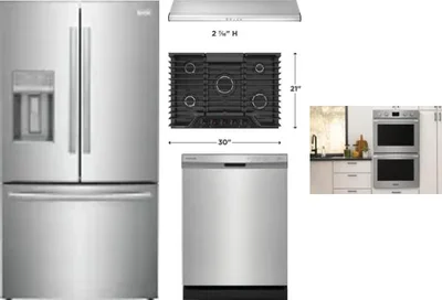 5 Piece Package Includes Refrigerator, Cooktop, Wall Oven, Hood And Dishwasher