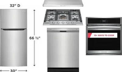 5 Piece Package Includes Refrigerator, Cooktop, Wall Oven, Hood And Dishwasher