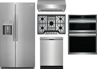 5 Piece Package Includes Refrigerator, Cooktop, Wall Oven, Hood And Dishwasher