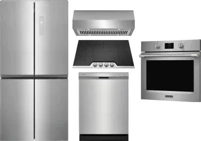 5 Piece Package Includes Refrigerator, Cooktop, Wall Oven, Hood And Dishwasher