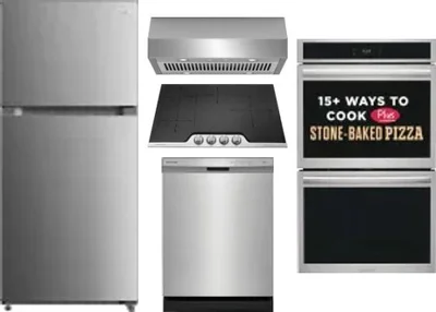 5 Piece Package Includes Refrigerator, Cooktop, Wall Oven, Hood And Dishwasher