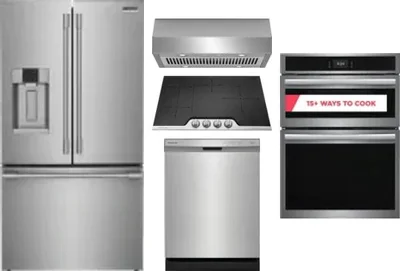 5 Piece Package Includes Refrigerator, Cooktop, Wall Oven, Hood And Dishwasher