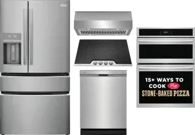 5 Piece Package Includes Refrigerator, Cooktop, Wall Oven, Hood And Dishwasher