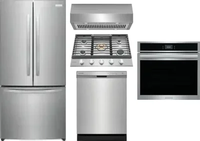 5 Piece Package Includes Refrigerator, Cooktop, Wall Oven, Hood And Dishwasher