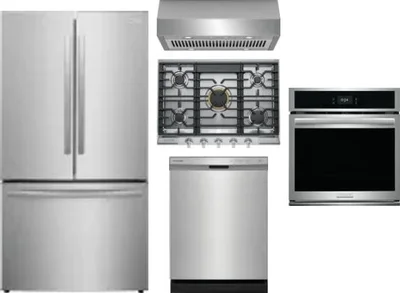 5 Piece Package Includes Refrigerator, Cooktop, Wall Oven, Hood And Dishwasher
