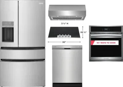 5 Piece Package Includes Refrigerator, Cooktop, Wall Oven, Hood And Dishwasher