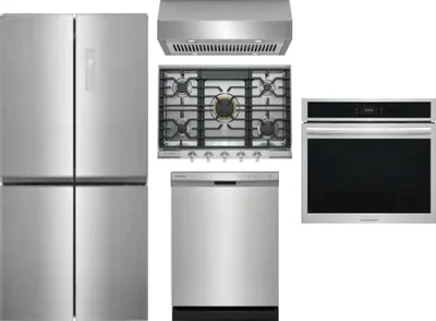 5 Piece Package Includes Refrigerator, Cooktop, Wall Oven, Hood And Dishwasher