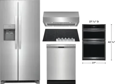 5 Piece Package Includes Refrigerator, Cooktop, Wall Oven, Hood And Dishwasher