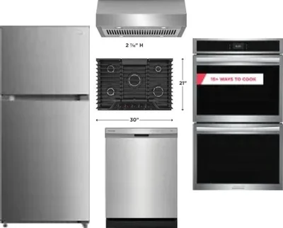 5 Piece Package Includes Refrigerator, Cooktop, Wall Oven, Hood And Dishwasher