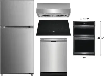 5 Piece Package Includes Refrigerator, Cooktop, Wall Oven, Hood And Dishwasher