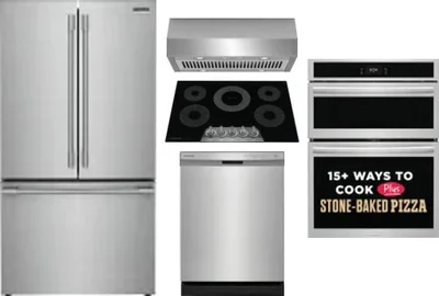 5 Piece Package Includes Refrigerator, Cooktop, Wall Oven, Hood And Dishwasher