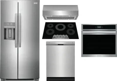 5 Piece Package Includes Refrigerator, Cooktop, Wall Oven, Hood And Dishwasher