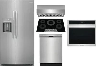 5 Piece Package Includes Refrigerator, Cooktop, Wall Oven, Hood And Dishwasher