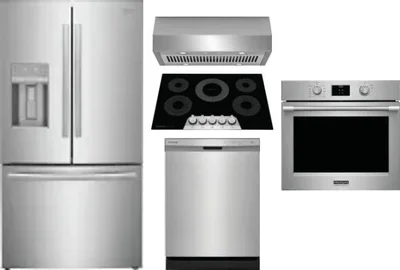 5 Piece Package Includes Refrigerator, Cooktop, Wall Oven, Hood And Dishwasher