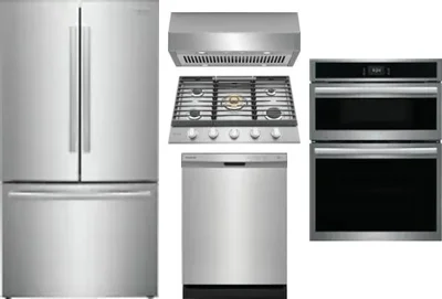 5 Piece Package Includes Refrigerator, Cooktop, Wall Oven, Hood And Dishwasher