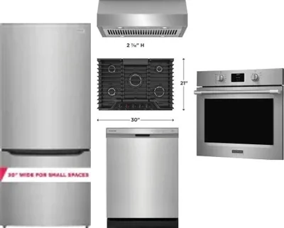 5 Piece Package Includes Refrigerator, Cooktop, Wall Oven, Hood And Dishwasher
