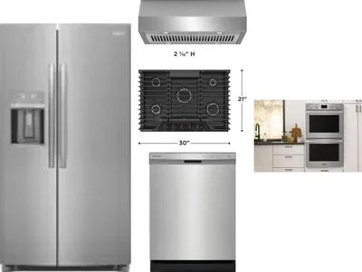5 Piece Package Includes Refrigerator, Cooktop, Wall Oven, Hood And Dishwasher