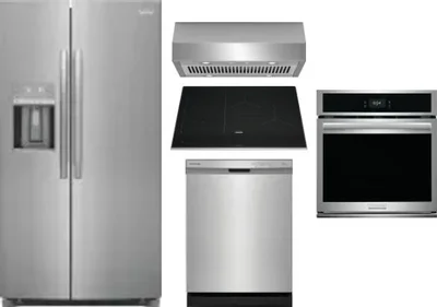 5 Piece Package Includes Refrigerator, Cooktop, Wall Oven, Hood And Dishwasher