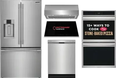 5 Piece Package Includes Refrigerator, Cooktop, Wall Oven, Hood And Dishwasher