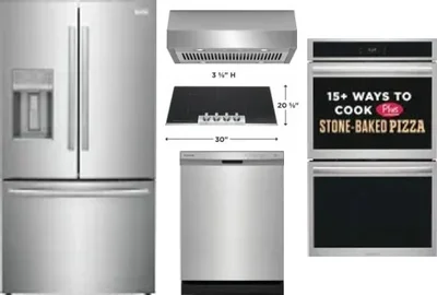 5 Piece Package Includes Refrigerator, Cooktop, Wall Oven, Hood And Dishwasher
