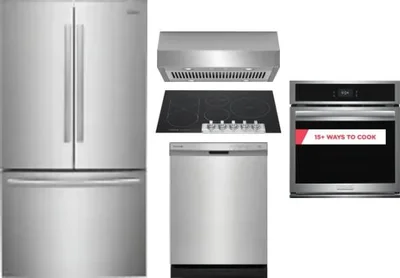 5 Piece Package Includes Refrigerator, Cooktop, Wall Oven, Hood And Dishwasher