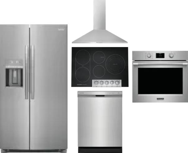 5 Piece Package Includes Refrigerator, Cooktop, Wall Oven, Hood And Dishwasher