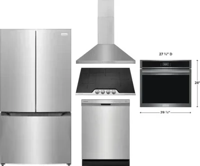5 Piece Package Includes Refrigerator, Cooktop, Wall Oven, Hood And Dishwasher