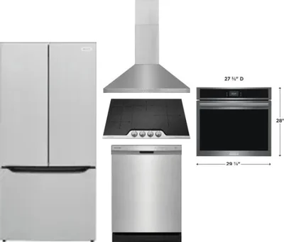 5 Piece Package Includes Refrigerator, Cooktop, Wall Oven, Hood And Dishwasher