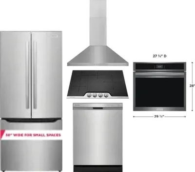 5 Piece Package Includes Refrigerator, Cooktop, Wall Oven, Hood And Dishwasher